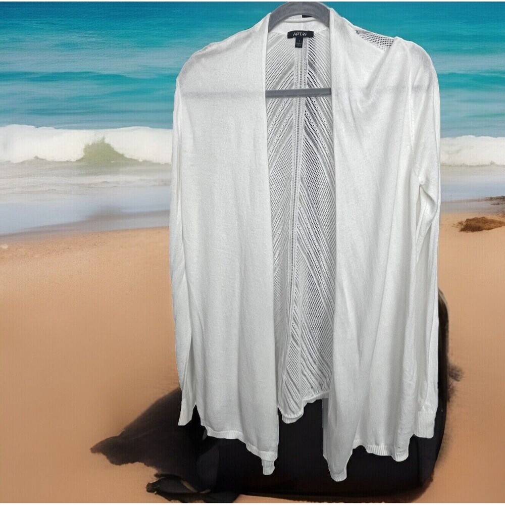 Apt 9 Cardigan Sweater Draping Open Front Crochet‎ Back Lightweight White Small
